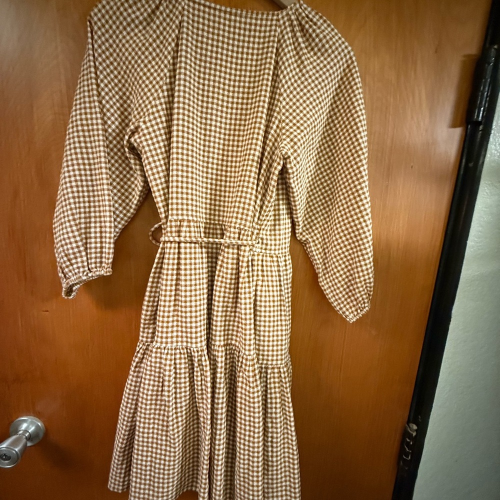 Madewell Brown Cream Gingham Wrap Dress - Picture 6 of 11